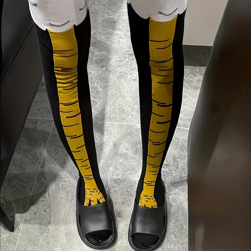 Norvo | Kvinne Kne-Høy Kylling Klør Print Sokker, 1 eller 2 Par