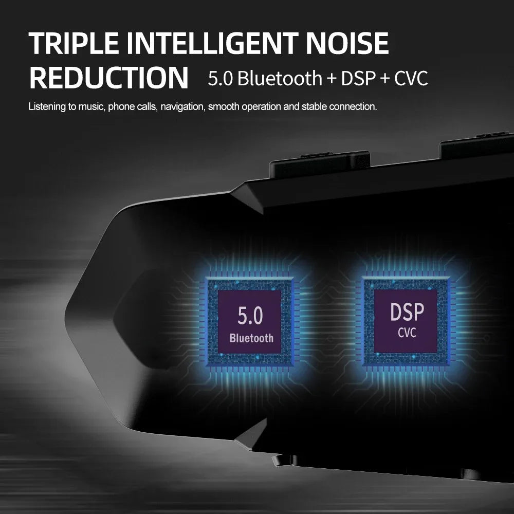 Norvo | Bluetooth Motorsykkel Hjelm Intercom Headset med 1000m Rekkevidde & IPX6 Vanntett – RoadComm