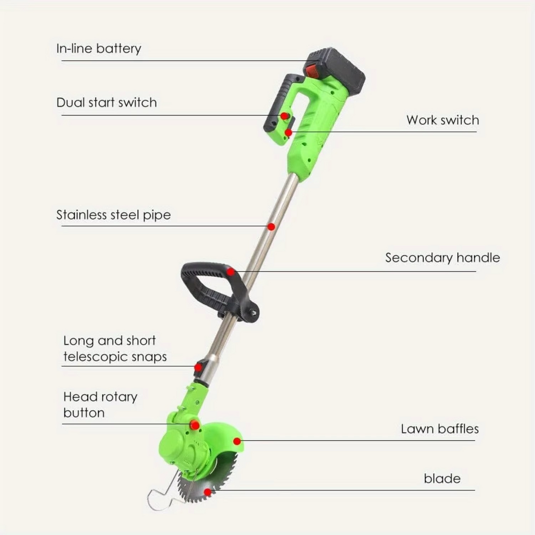 Norvo | Trådløs Ugressklipper 600W, 51" Justerbar Gressklipper og Børstekutter med 8 Blader og Dual 24V Batterier
