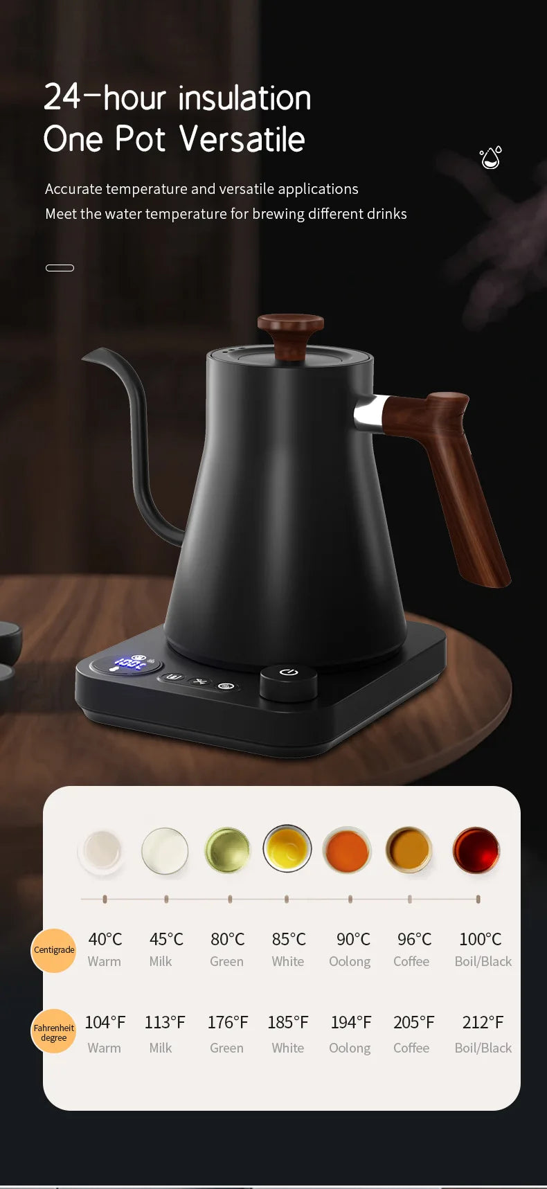 Norvo | 1200W Intelligent Elektrisk Vannkoker - Goose Neck Hånd Brygget Kaffe-kanne for Melkepulver & Presis Brygging