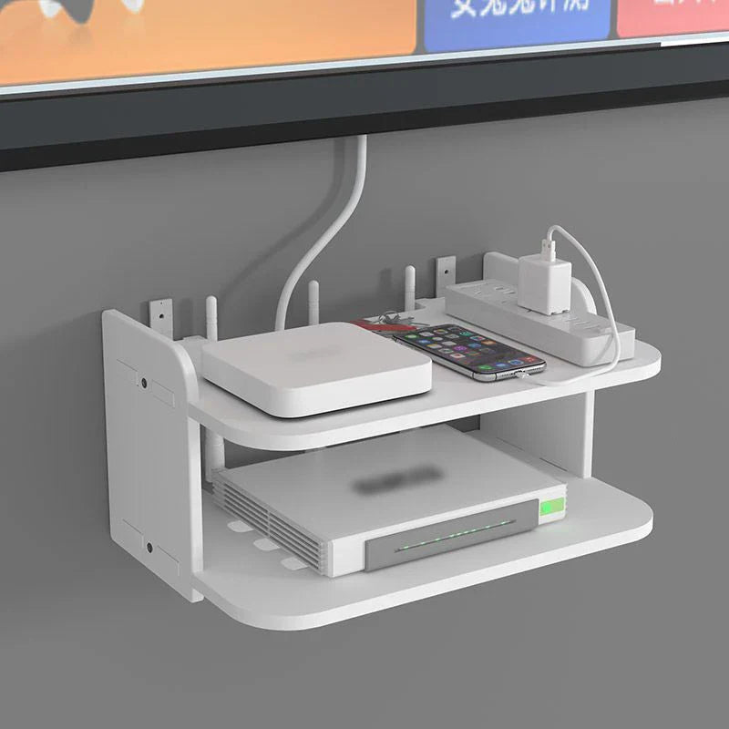 Norvo | SkyConnect Home | WLAN Ruter Vegghylle | Skjult Kabel Organizer & Stikkontakt Holder | Flytende Hylle for TV Boks & Mer | Hvit | 40×12×8 cm