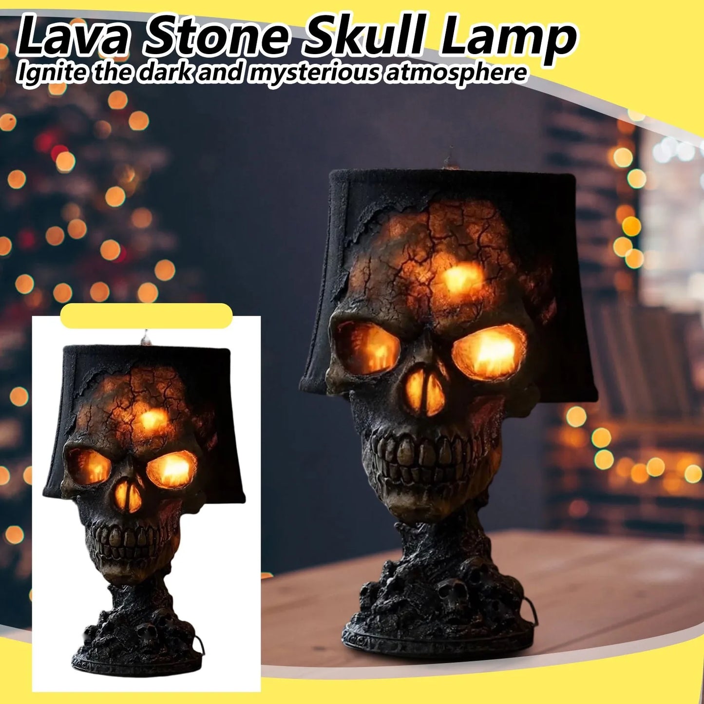 Norvo | Gothisk Bordlampe SkullFire | Halloween Hodeskalle Dekor | LED Ambient Lys | 20 x 11 x 11 cm