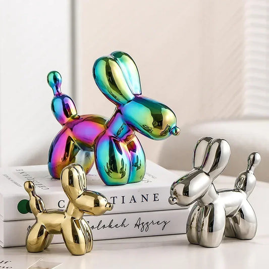 Norvo | Nordisk Keramisk Ballonghund Skulptur Gull Dyre Dekorasjoner Statue Stue Ornament Kreativ Skrivebord Ornament Hjem Dekor