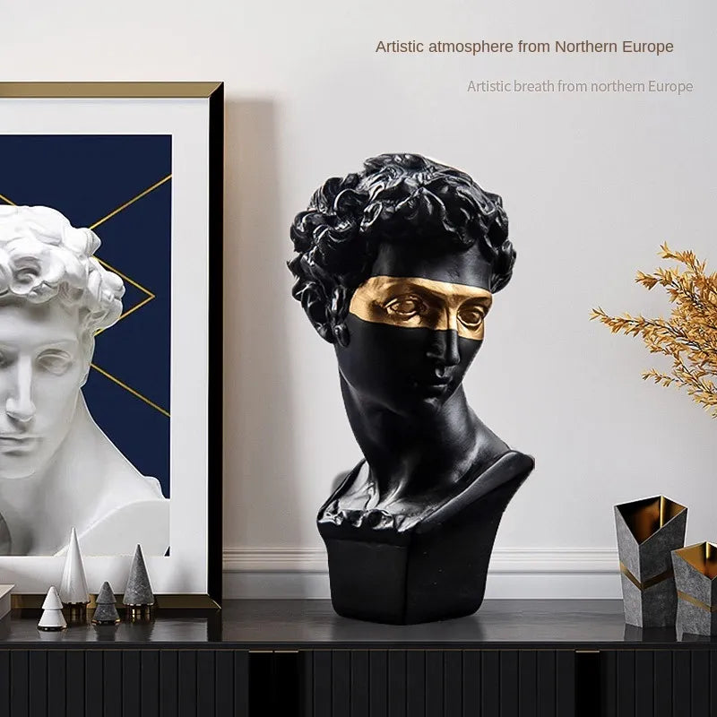 Norvo | Statuer for dekorasjon, 15 cm, David, kaffebord, hjemmedekorasjon, ornamente, byste av et rom laget av gips, hvit harpiks, dekorativ kunstskulptur