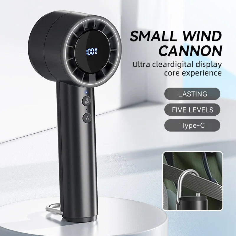 Norvo | Brisano AirCool Mini Håndvifte med Kjølefunksjon | 5 Hastigheter | LED Display & USB Lading | Stillegående & Bærbar | For Reiser, Kontor & Utendørs