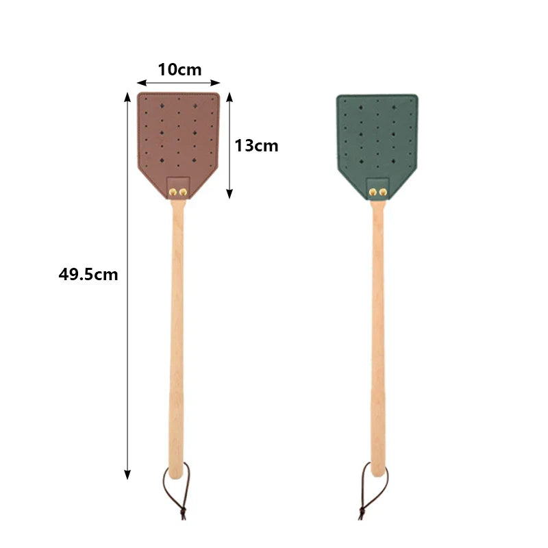 Norvo | Insektra Lær Flueplanker med Trehåndtak | 13×10 cm Slående Overflate | Rustfrie Stål Nitter | Hengeanordning