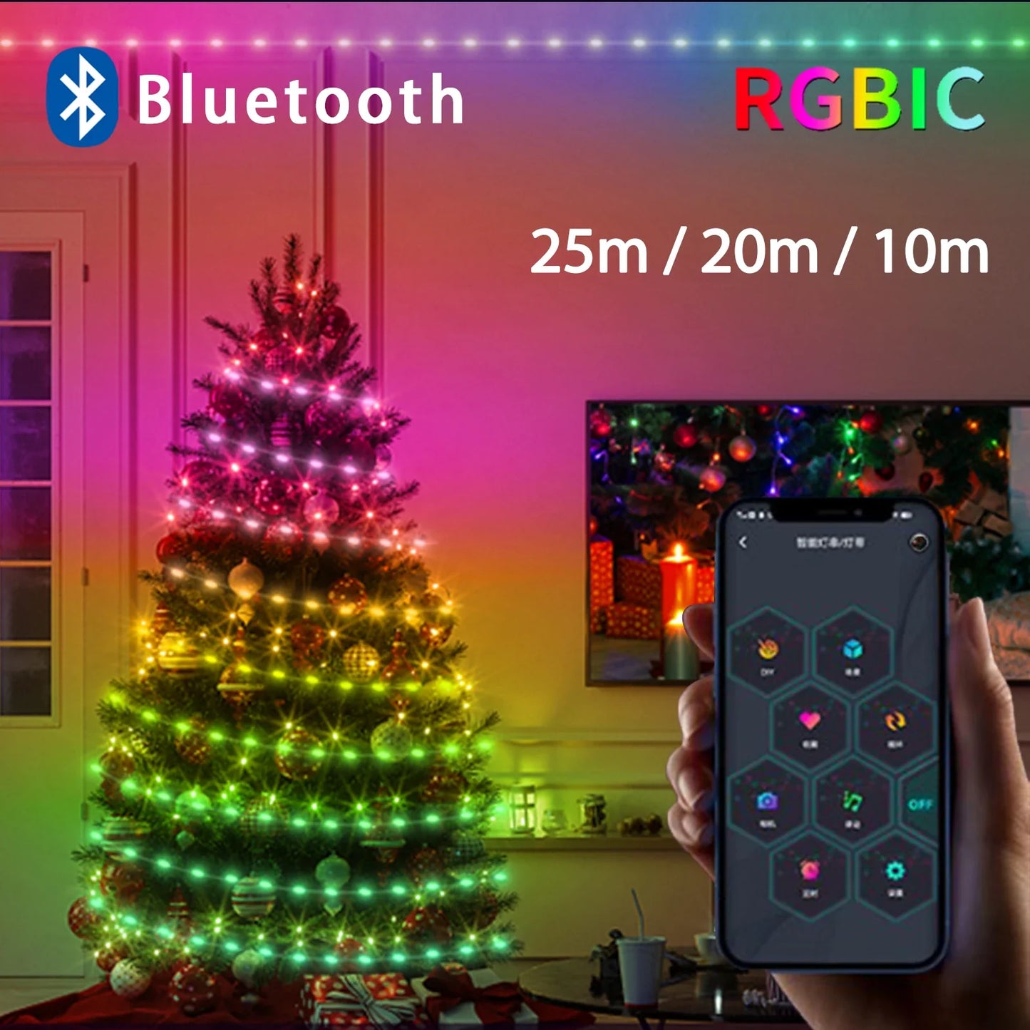 Bluetooth Fairy String Julelys - Vanntett LED Girlander for Juletre, App- og Fjernkontrollert Høytidsdekorasjon