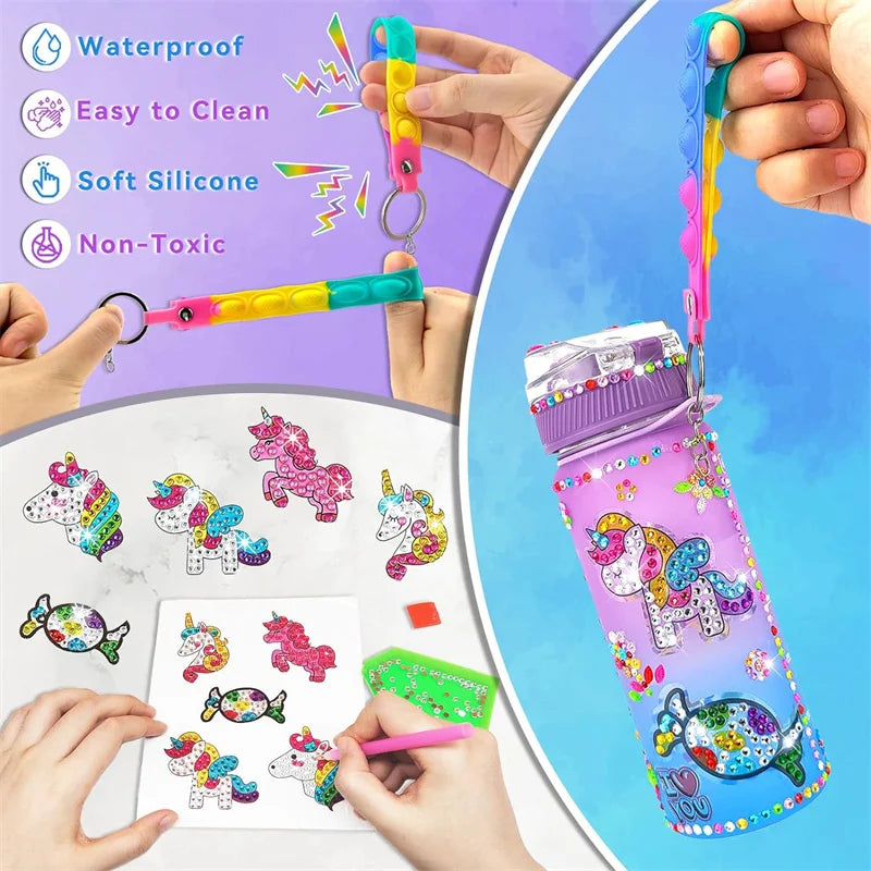DIY Sirene & Enhjørning Vannflaske Håndverkssett for Jenter - Morsom Kunst og Håndverk Fødselsdagsgave med Fidget Nøkkelring