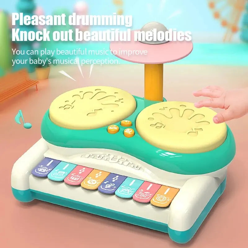 Barnas elektroniske musikalske tastatur piano og trommesett - pedagogisk leketøyssett for gutter og jenter fra 3 år, slitesterke plast musikkinstrumentleketøy