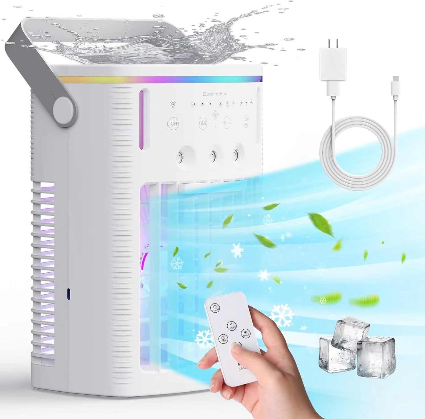 Norvo | Kompakt 3-hastighets luftkjøler med fjernkontroll, timer, nattlys og tåkeinnstillinger