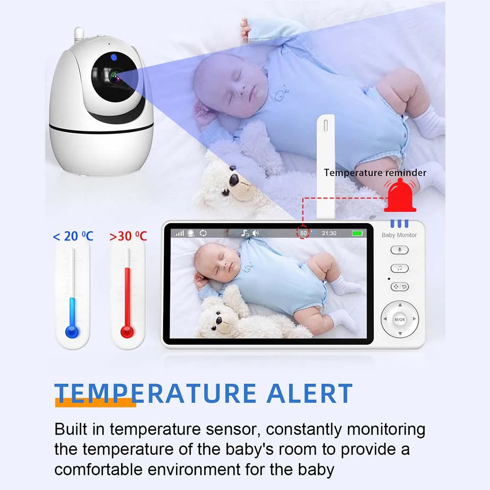 Norvo | 5-tommers HD video baby monitor med kamera, PTZ zoom og nattsyn
