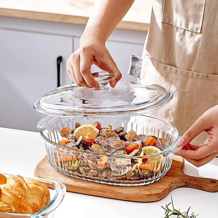 Norvo | 4-delt Glass Bakeware Sett med 2 Bakeware Retter med Glasslokk, 1.9 Qt og 3 Qt