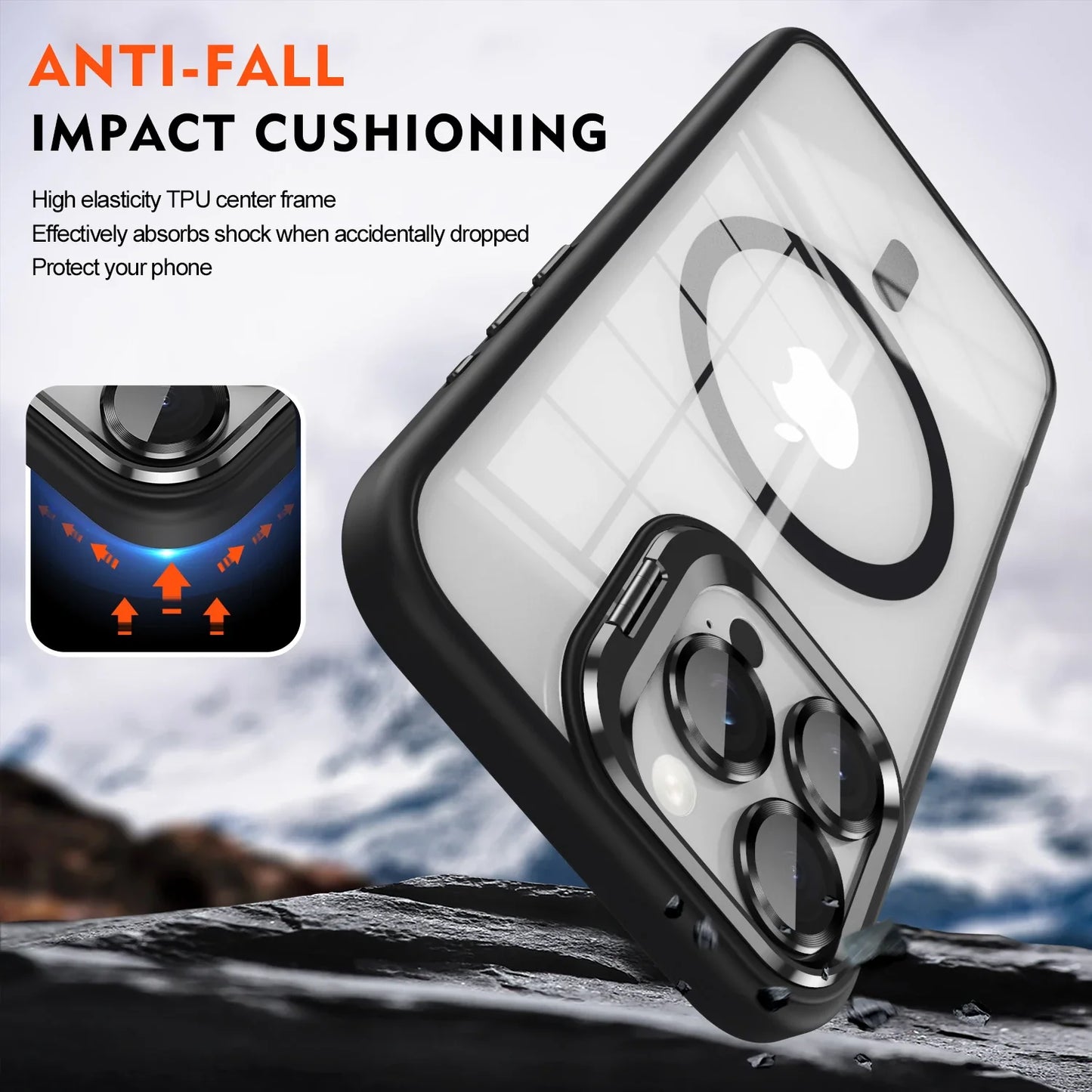 Norvo | Magnetisk Sjokkbestandig Magsafe Mobildeksel Stativ Glass Linsebeskytter Deksel