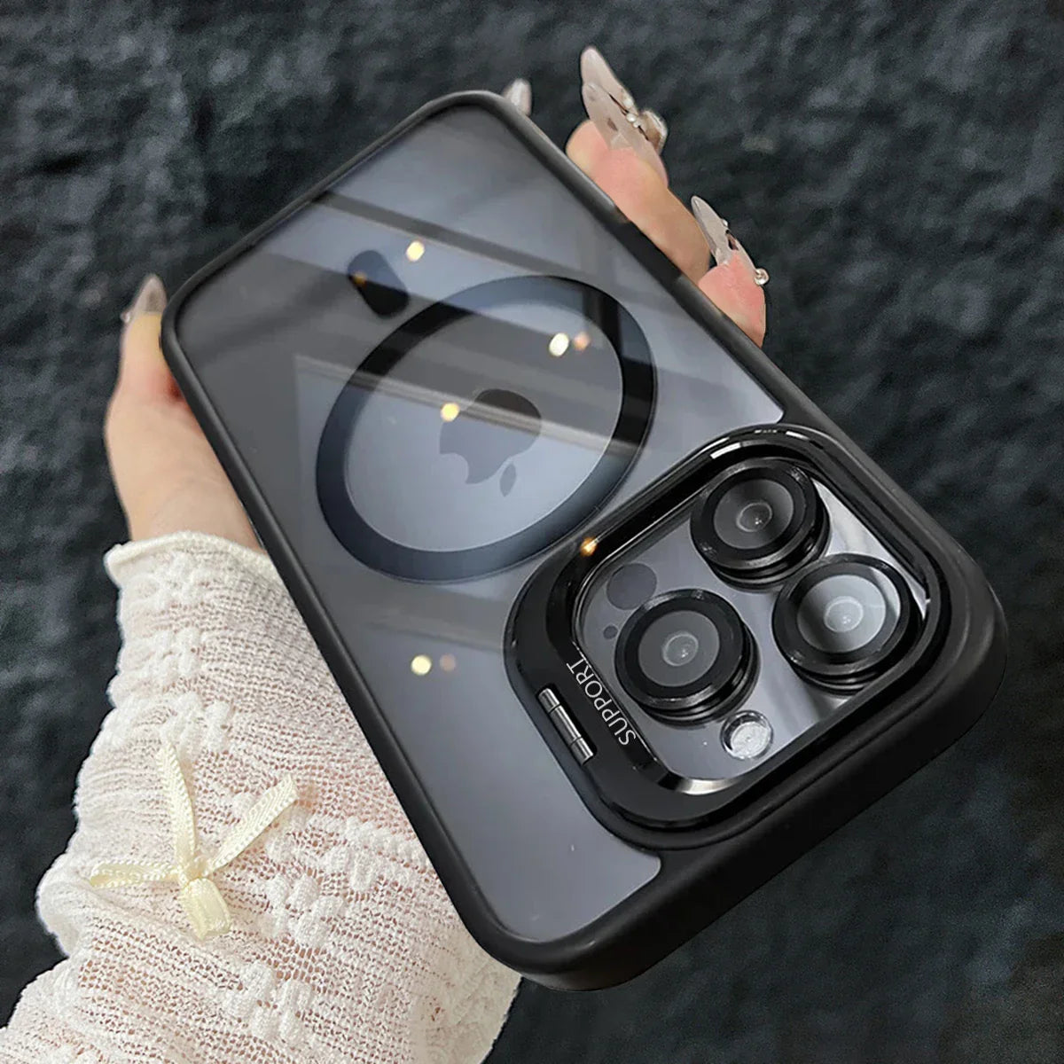 Norvo | Magnetisk Sjokkbestandig Magsafe Mobildeksel Stativ Glass Linsebeskytter Deksel
