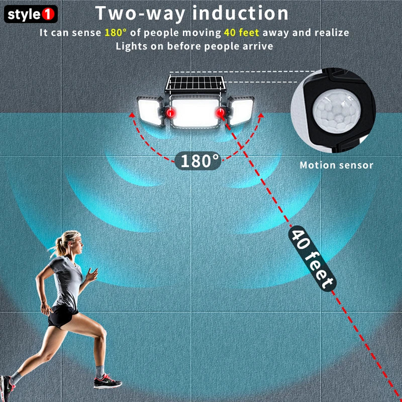 Norvo | SecuSolar MaxView 167 Solar Sikkerhets Spotlight 167 LEDer | 3 Justerbare Hoder | Bevegelsessensor & 3 Lysmodus | IP65 Vannavstøtende | 2200 Lumen