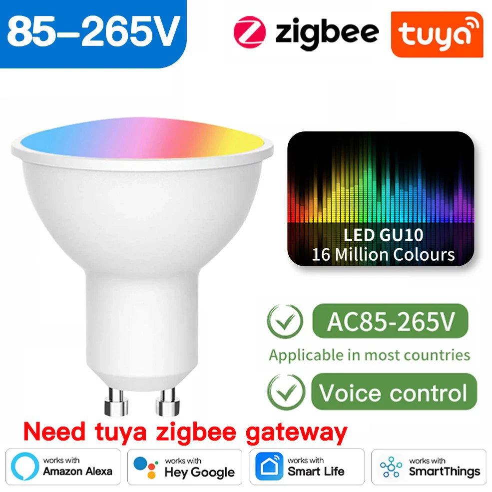 Tuya Zigbee Smarte LED Lyspærer E27 E14 GU10 - Dimmbar RGB Wifi Kontrollert via SmartLife Google Alexa-apper