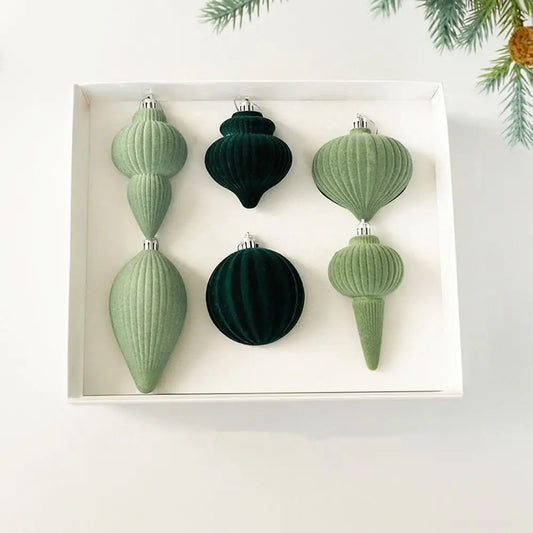 Elegant Slitesterk Fløyelsjulekulor - Grønn Høytid Tre Dekor, Gjenbrukbar & Myk Berøring 6PCS