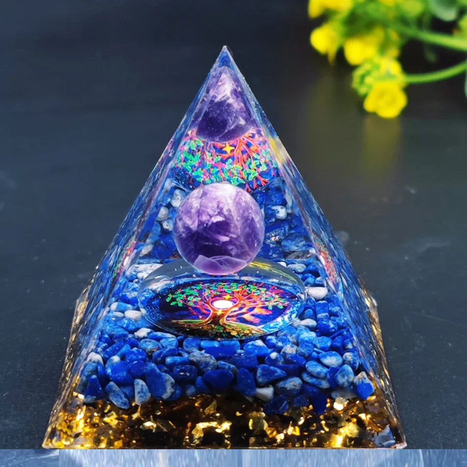 Norvo | Orgonitt-pyramide helbredelse krystaller energigenerator med ametyst pendel - Reiki chakra meditasjonsverktøy og romdekor