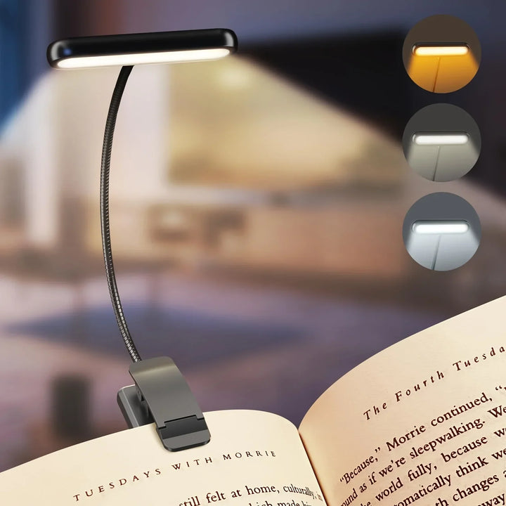 Norvo | Leselampe FlexiRead | USB oppladbar | 3 lysfarger & dimbar | Klem & fleksibel arm