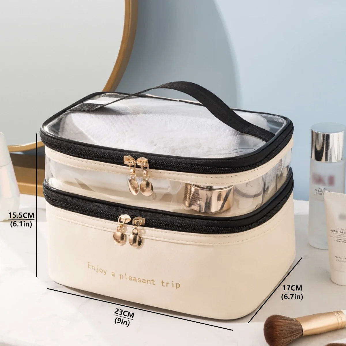 Norvo | Kosmetikkveske Lunavie | Dobbeltlag & Vanntett | Stor kapasitet | Gjennomsiktig lokk