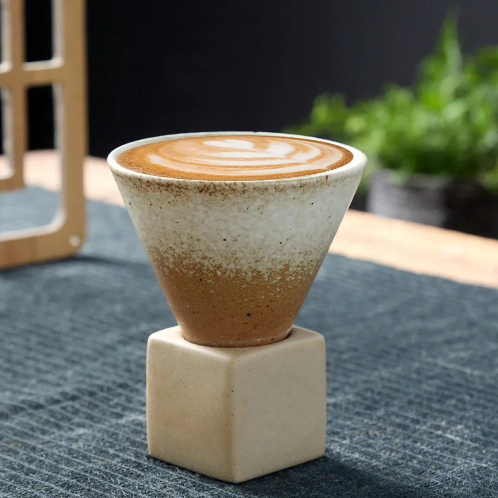 Norvo | Japansk kaffekopp med fat, 1 stk, retro keramisk tekopp, krus, latte, espresso, pull0, blomster cappuccino, ny keramikkopp, 100 ml/3,5 oz