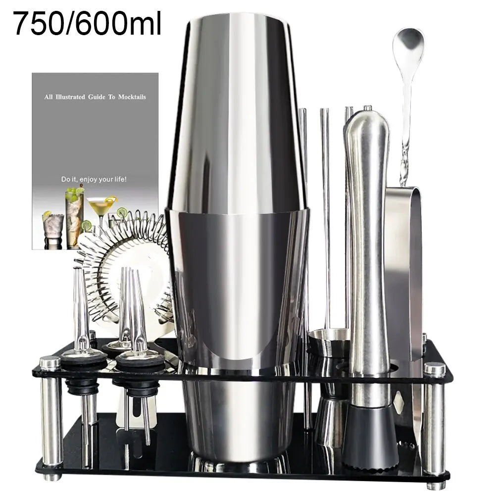 Norvo | 13-22 stk Boston Cocktail Shaker Set - 750ml & 600ml Barverktøy, Vinmikser-sett med holder - Profesjonelt bartender-verktøysett