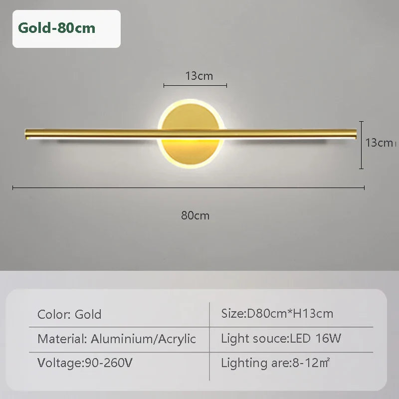 Norvo | LED Vegglampe LineaLux | Svart & Gull | 40/60/80 cm | Varm, Kald & Tre-Farge Lys | Moderne Speil & Veggbelysning