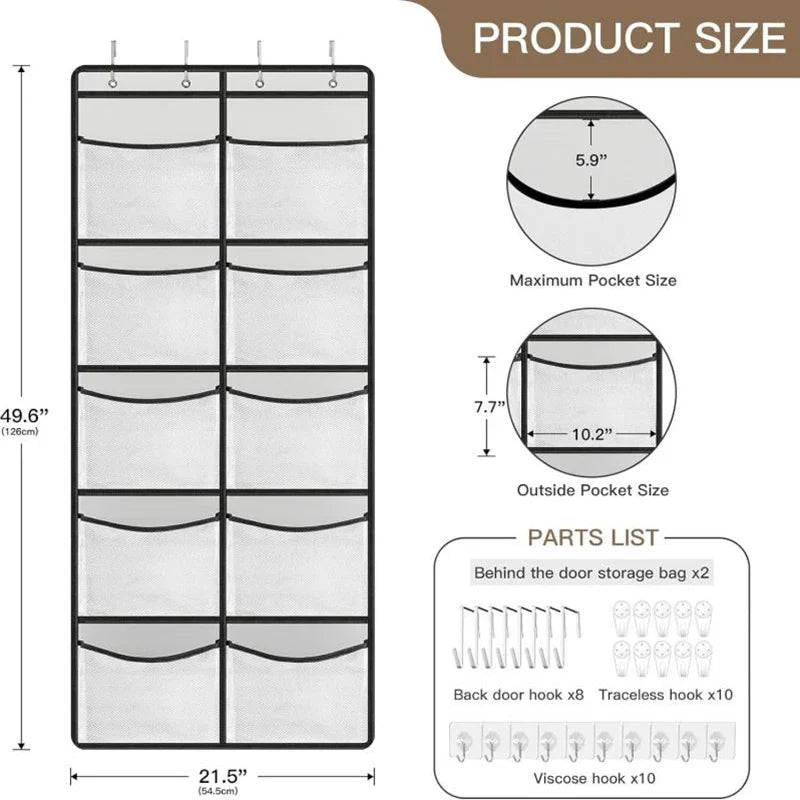 Norvo | Dørhängende Organisator Storiva PocketMax | Med 5 Store Rom | Hengende Hylle for Dør & Skap | Grå | Plassbesparende Oppbevaring