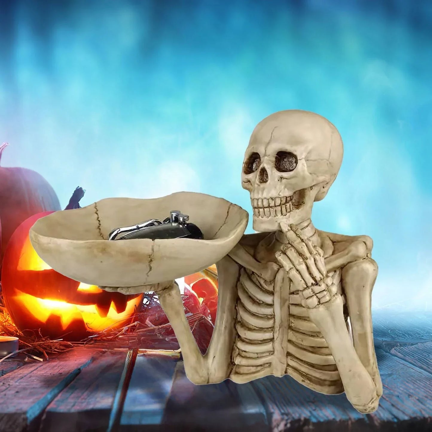 Norvo | SkullServe | Hodeskalle Dekorasjonstallerken laget av Harpiks | Gothic & Halloween Akcent | Allsidig Bruk