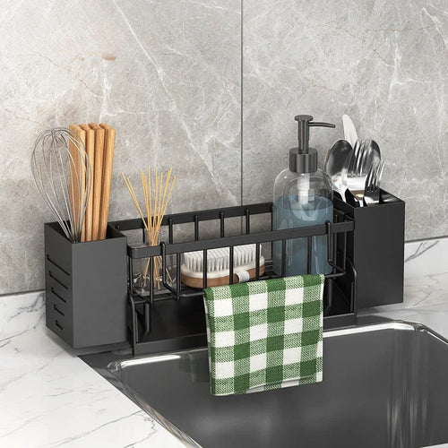 Norvo | Ordinaqua Vask Organisator Hylle | Selvdrenasje | Holder for Svamp, Såpe & Klut | Utvidbar & Hygienisk | ABS Plast