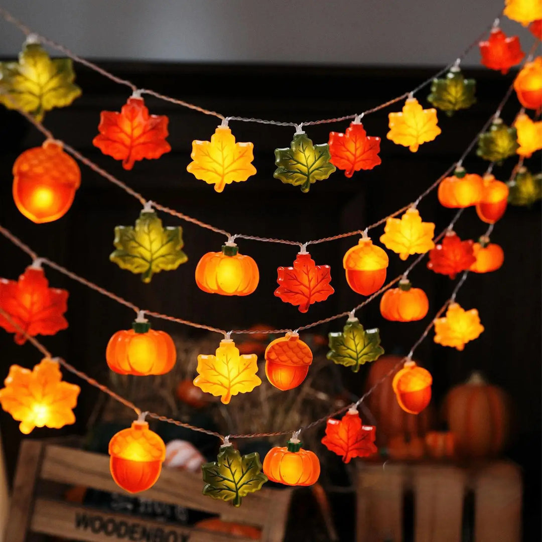 Norvo | GlowHarvest Halloween Lyskuler | LED Gresskar & Lønneblader | 1,5m / 3m | Varme Hvit