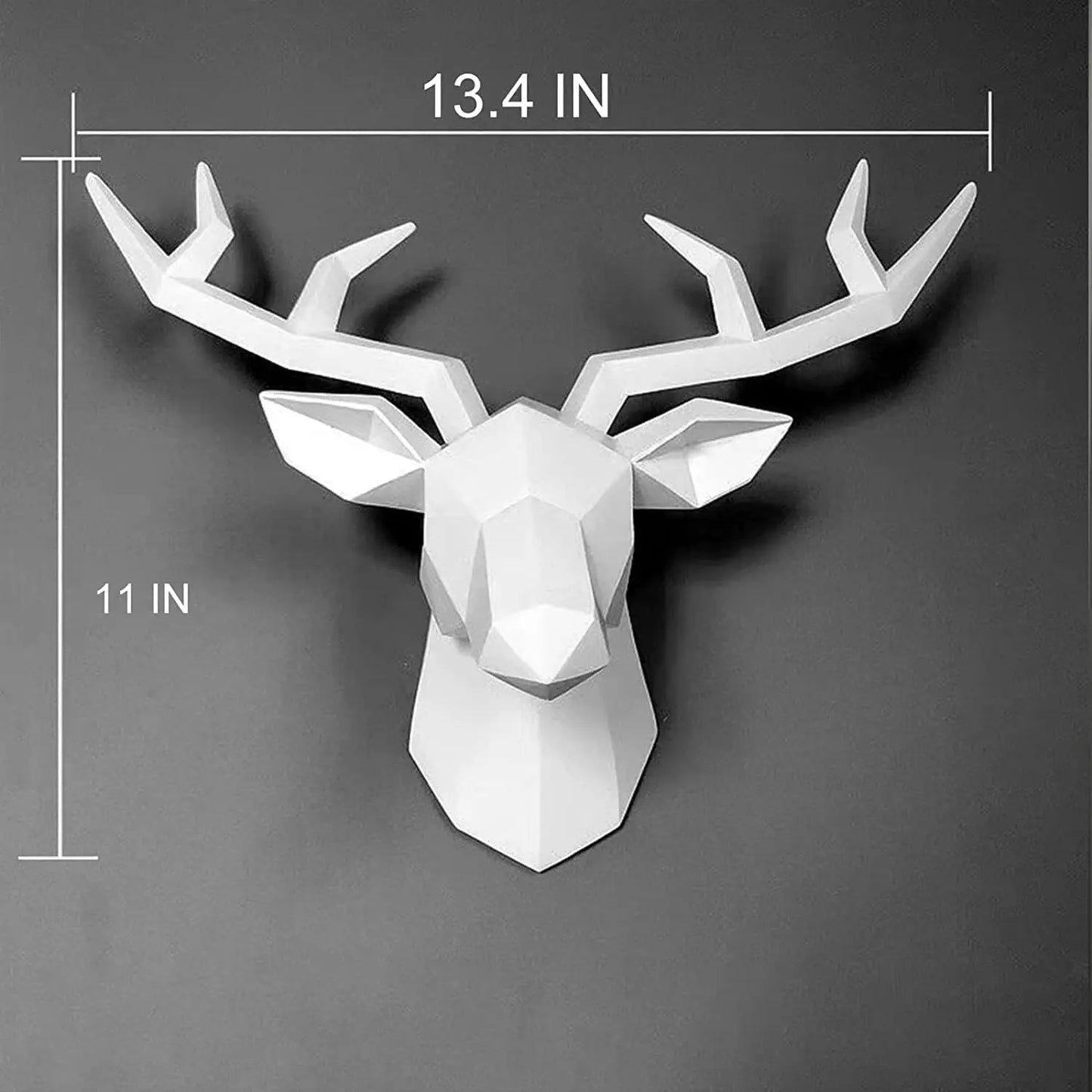 Norvo | 3D-Hjortehode Skulptur, geometrisk harpiks, dyrehjortehode veggdekorasjon, moderne hjemmedekor, luksuriøs dekorativ veggdekor