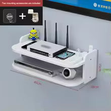Norvo | SkyConnect Home | WLAN Ruter Vegghylle | Skjult Kabel Organizer & Stikkontakt Holder | Flytende Hylle for TV Boks & Mer | Hvit | 40×12×8 cm