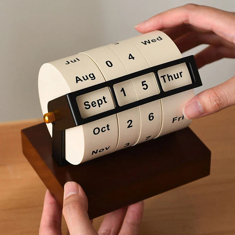 Norvo | Mid-Century Rotating Wooden Perpetual Desk Calendar