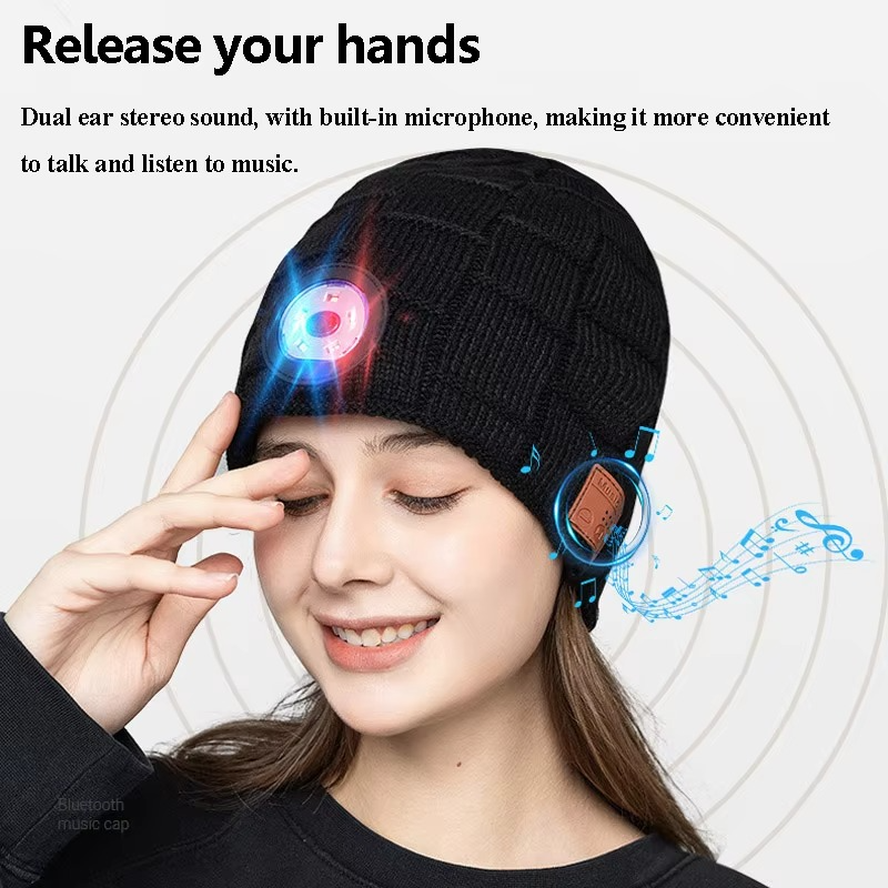 Norvo | Trådløs Bluetooth Musikk Lue med Innebygde Hodetelefoner og LED Lys