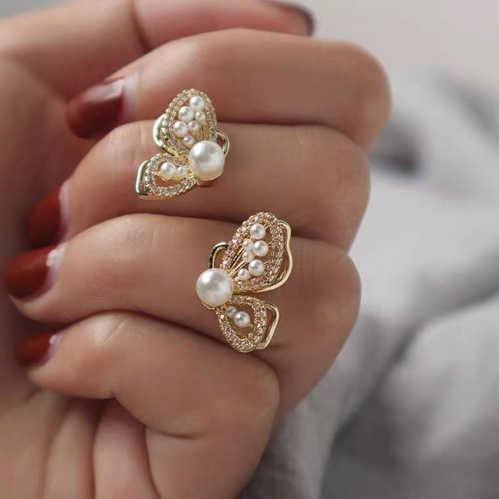 Norvo | Skinnende Zirkon Koreansk Stil Sommerfugl Chic Øredobber