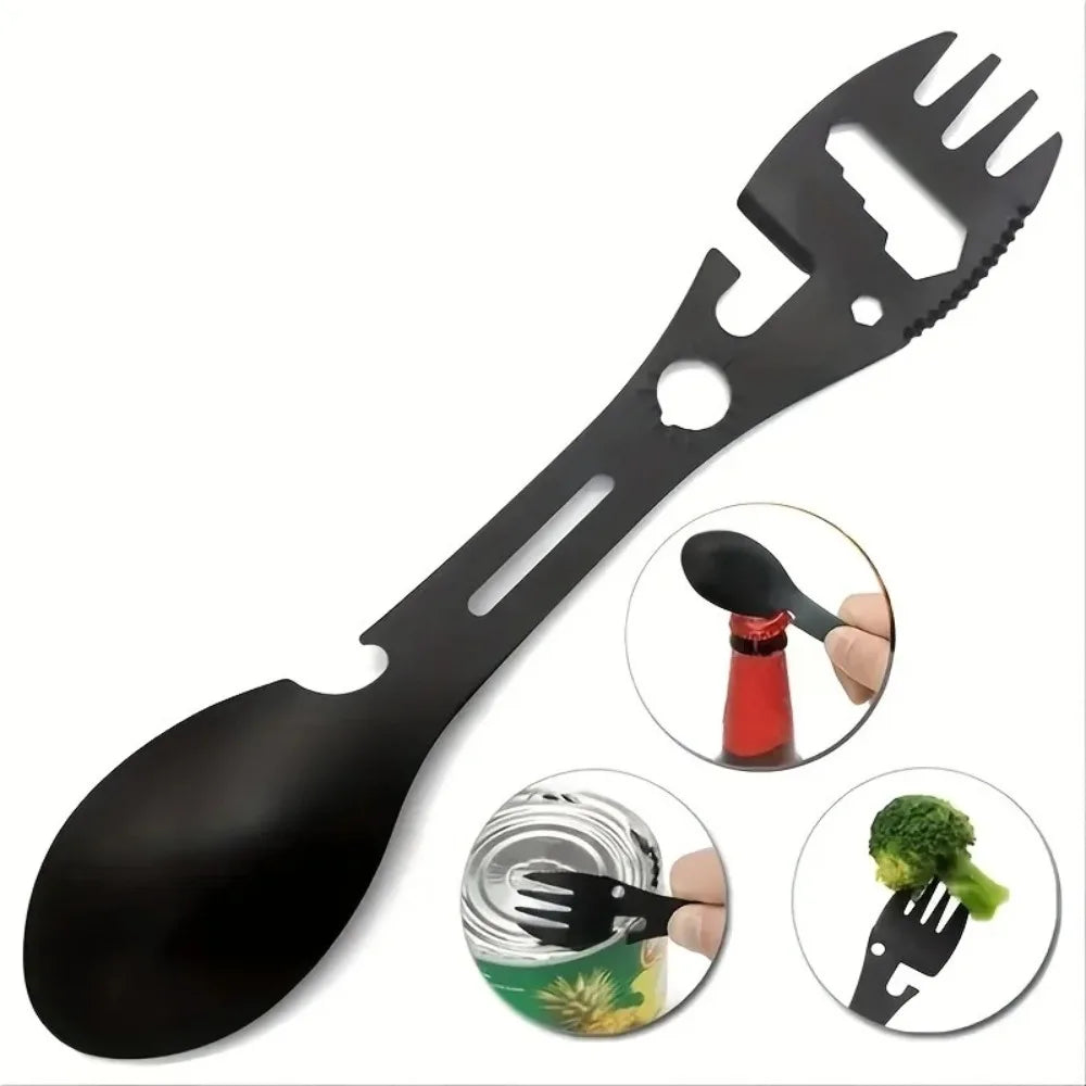 Norvo | TrailSpork Pro | 6-i-1 rustfritt stål camping spork | gaffel, skje, graveverktøy & selvforsvar | ultra-lett & kompakt | for utendørs & overlevelse
