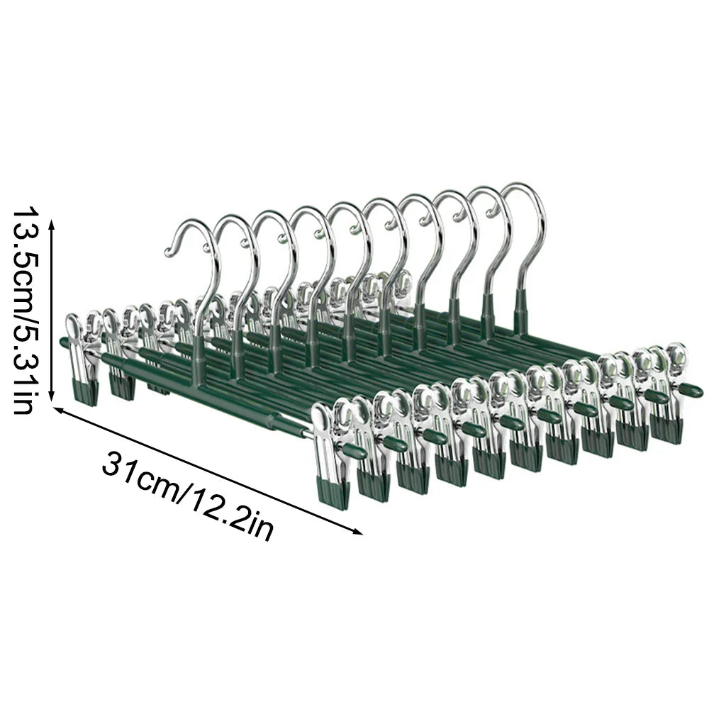 Norvo | Closyra Stål Kleshenger med Klipp | Justerbar & Antiskli | For Skjørt, Bukser & Undertøy | Plassbesparende & Sømløs