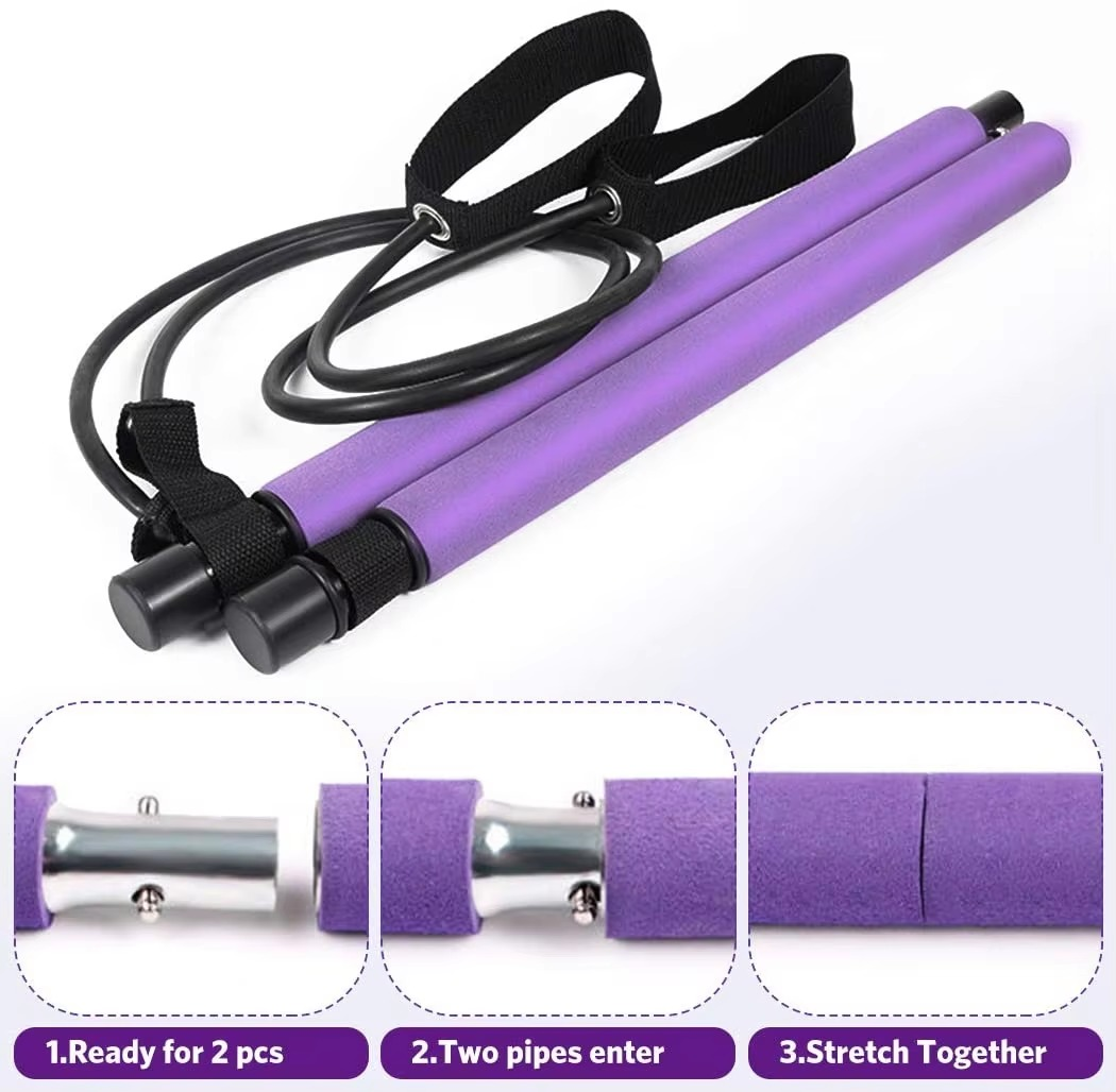 Norvo | Bærbar Pilates Bar Sett med Motstandsbånd for Fullkropps Trening Hjemme