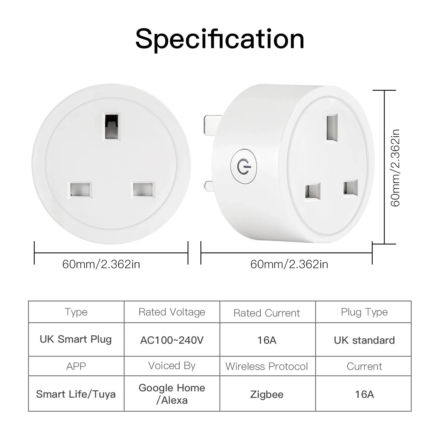 Tuya Zigbee Smart Strømkontakt 16A med Timer & Energimonitor - WiFi Plugg Kontroll via SmartLife Google Alexa Apper