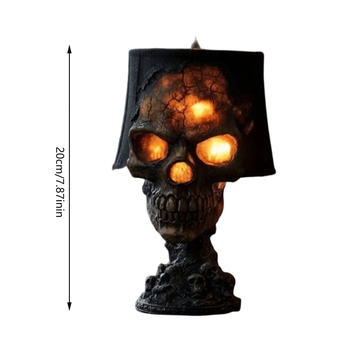Norvo | Gothisk Bordlampe SkullFire | Halloween Hodeskalle Dekor | LED Ambient Lys | 20 x 11 x 11 cm