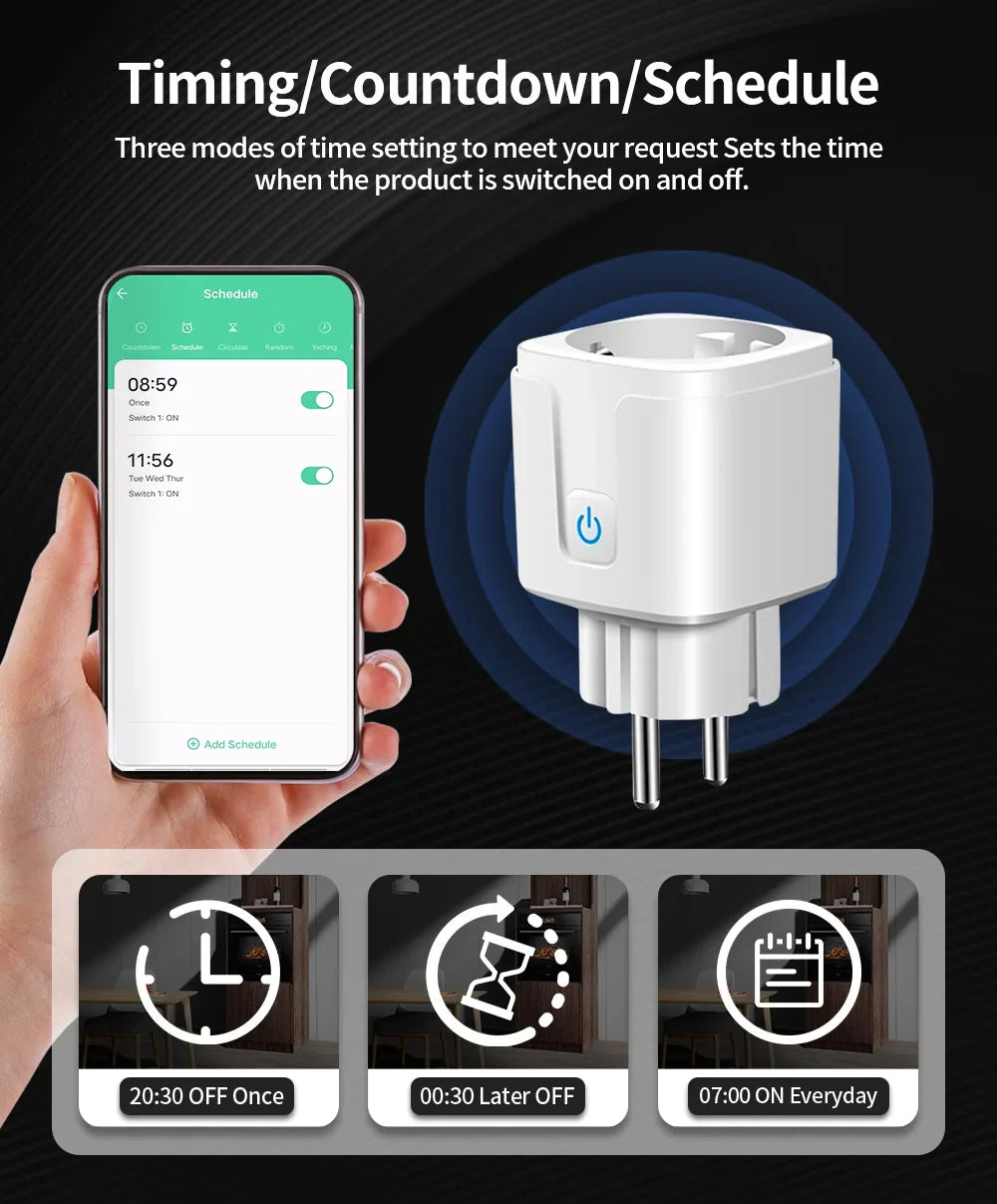 TUYA Zigbee Smarte Stikkontakter 16A & 20A med strømovervåking - Wifi Kontrollert via SmartLife Google Alexa Apper