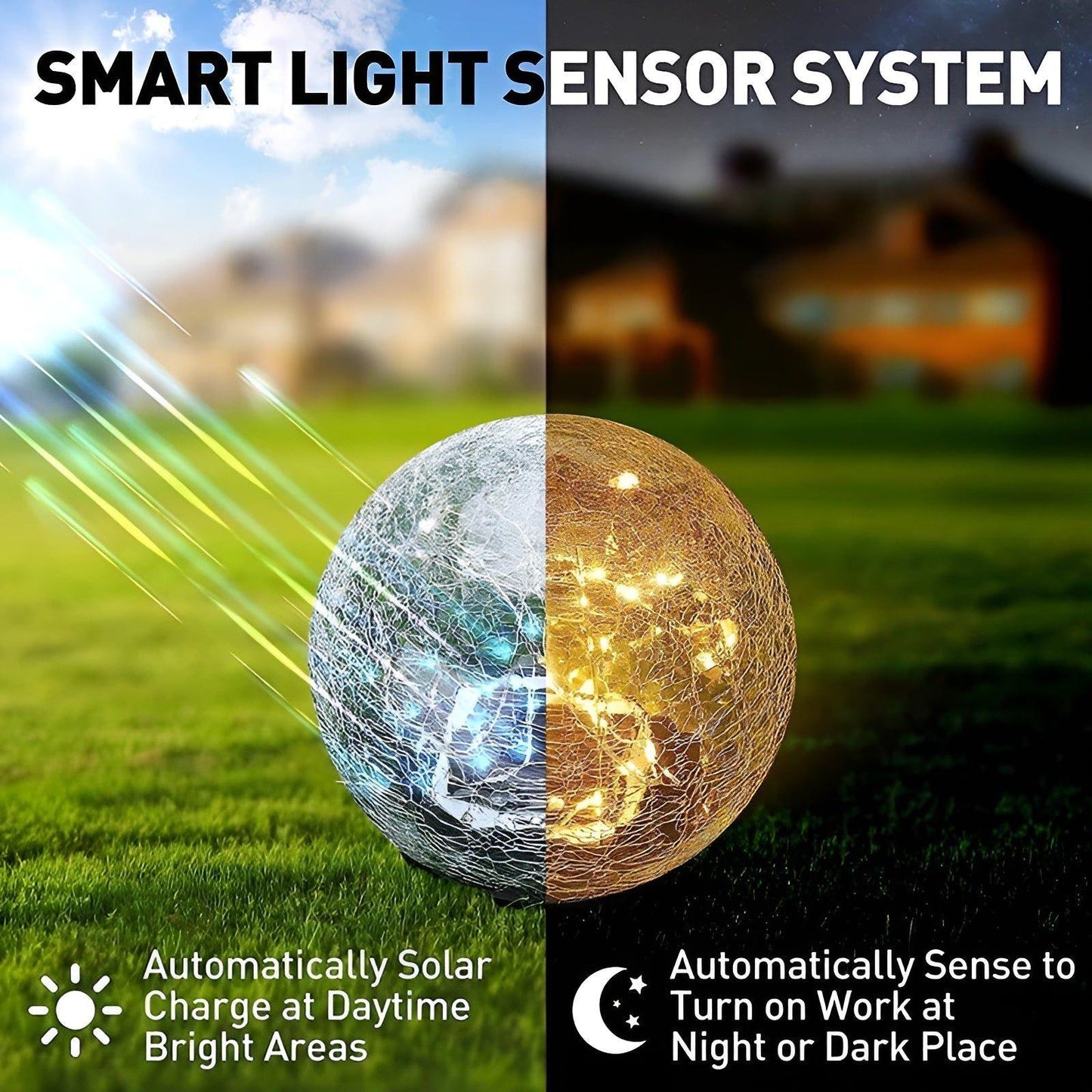 Norvo | Lumora Solarbeleuchtung für den Garten | Warmweißes LED-Licht | Automatisch & IP65 wasserdicht | Design mit zerbrochenem Glas