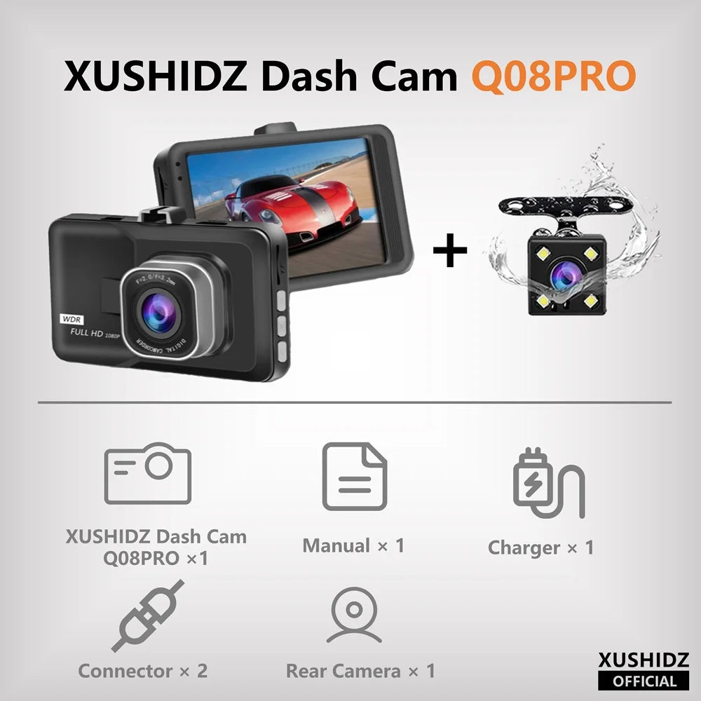 Norvo | Q08 1080P Dash Cam med G-sensor - 170° Vidvinkelobjektiv & Super Nattseing