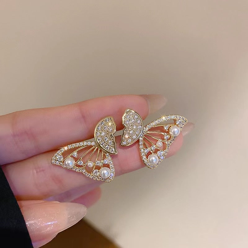 Norvo | Shiny Zircon Koreansk Stil Butterfly Chic Øredobber