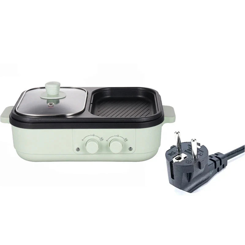 Norvo | 2 i 1 Non-stick Shabu Gryte og Grill - Multikoker for BBQ, Shabu Shabu, Biff, Ramen og Nudler, Elektrisk Kjele