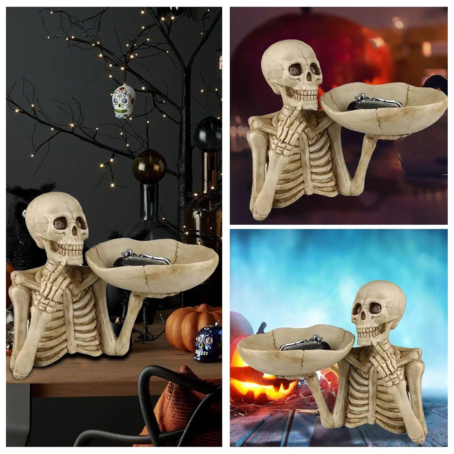 Norvo | SkullServe | Hodeskalle Dekorasjonstallerken laget av Harpiks | Gothic & Halloween Akcent | Allsidig Bruk