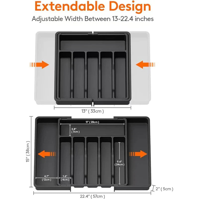 Norvo | Modulora Bestikkskuffinnsats | Utvidbar Bestikkorganisator | Justerbart Lagringssystem laget av PP | 38×35 cm