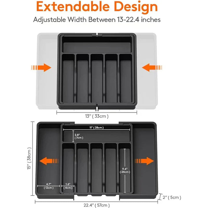 Norvo | Modulora Bestikkskuffinnsats | Utvidbar Bestikkorganisator | Justerbart Lagringssystem laget av PP | 38×35 cm