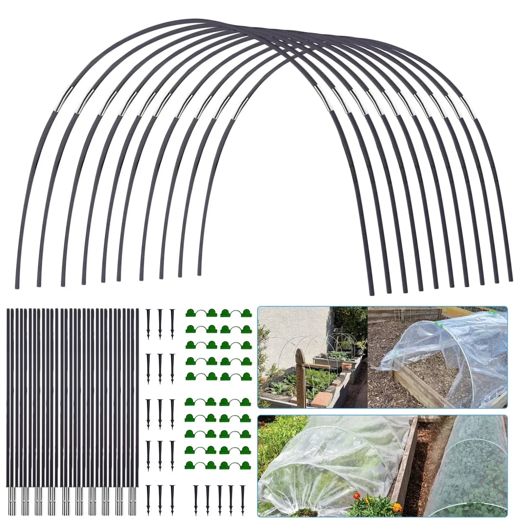 Norvo | Plantura FlexGrow Hagebue Sett laget av fiberglass | DIY Plante tunnel for hevede bed & kalde rammer | Rustfri & Gjenbrukbar | Inkludert koblinger